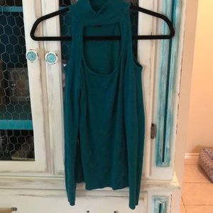 High neck blouse with chest and shoulder cut outs